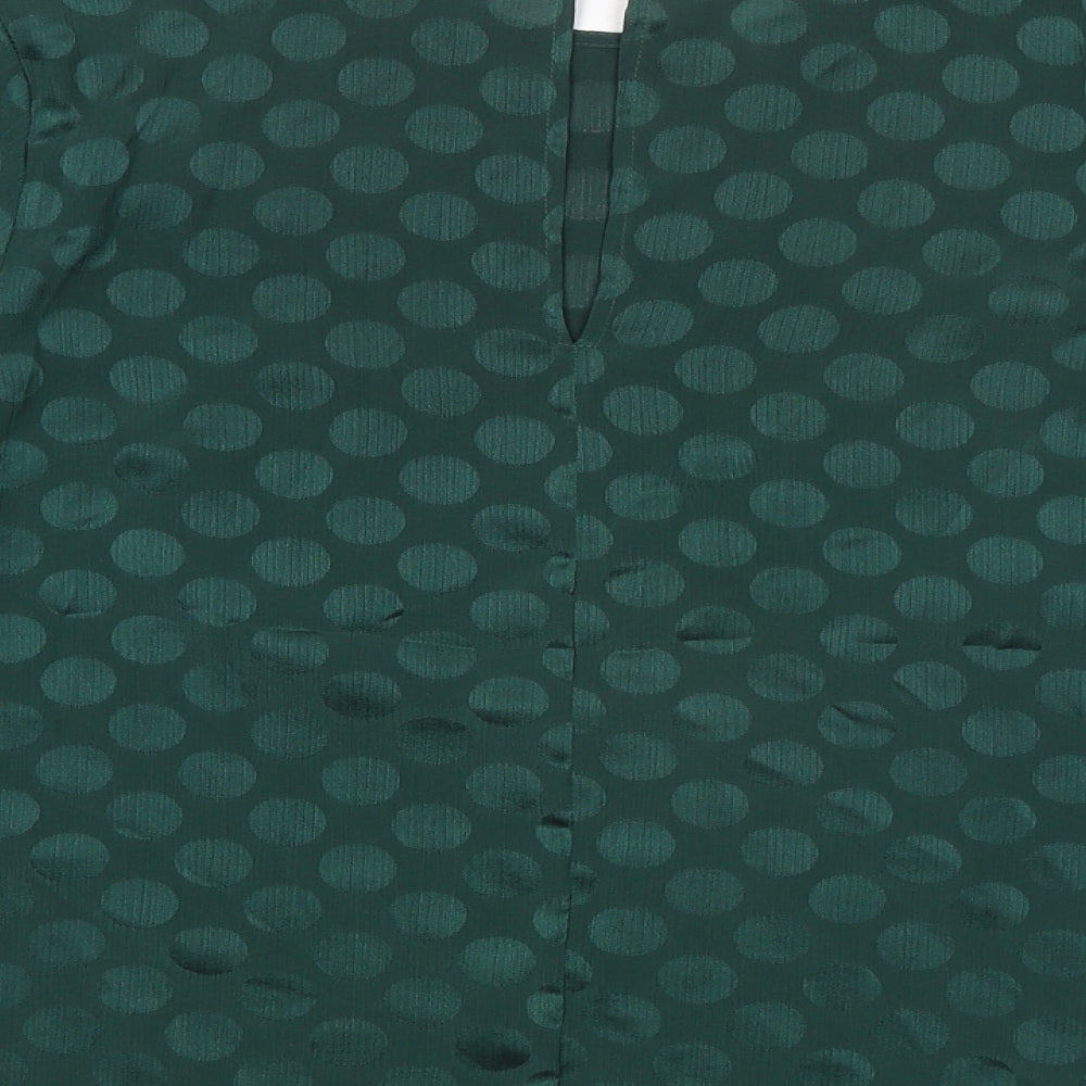 Warehouse Womens Green Polka Dot Polyester Basic Blouse Size 10 Round Neck - Flute Sleeve