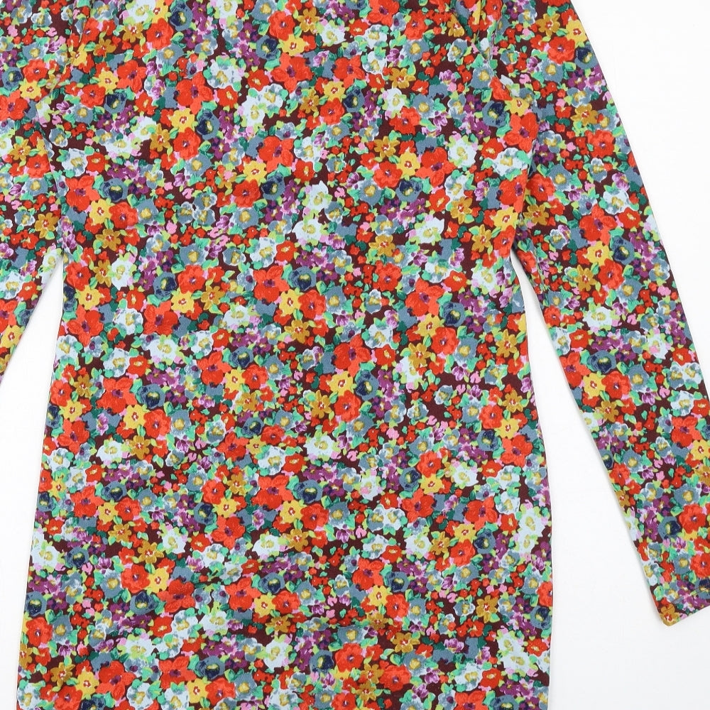 H&M Womens Multicoloured Floral Polyester Sheath Size L V-Neck Pullover