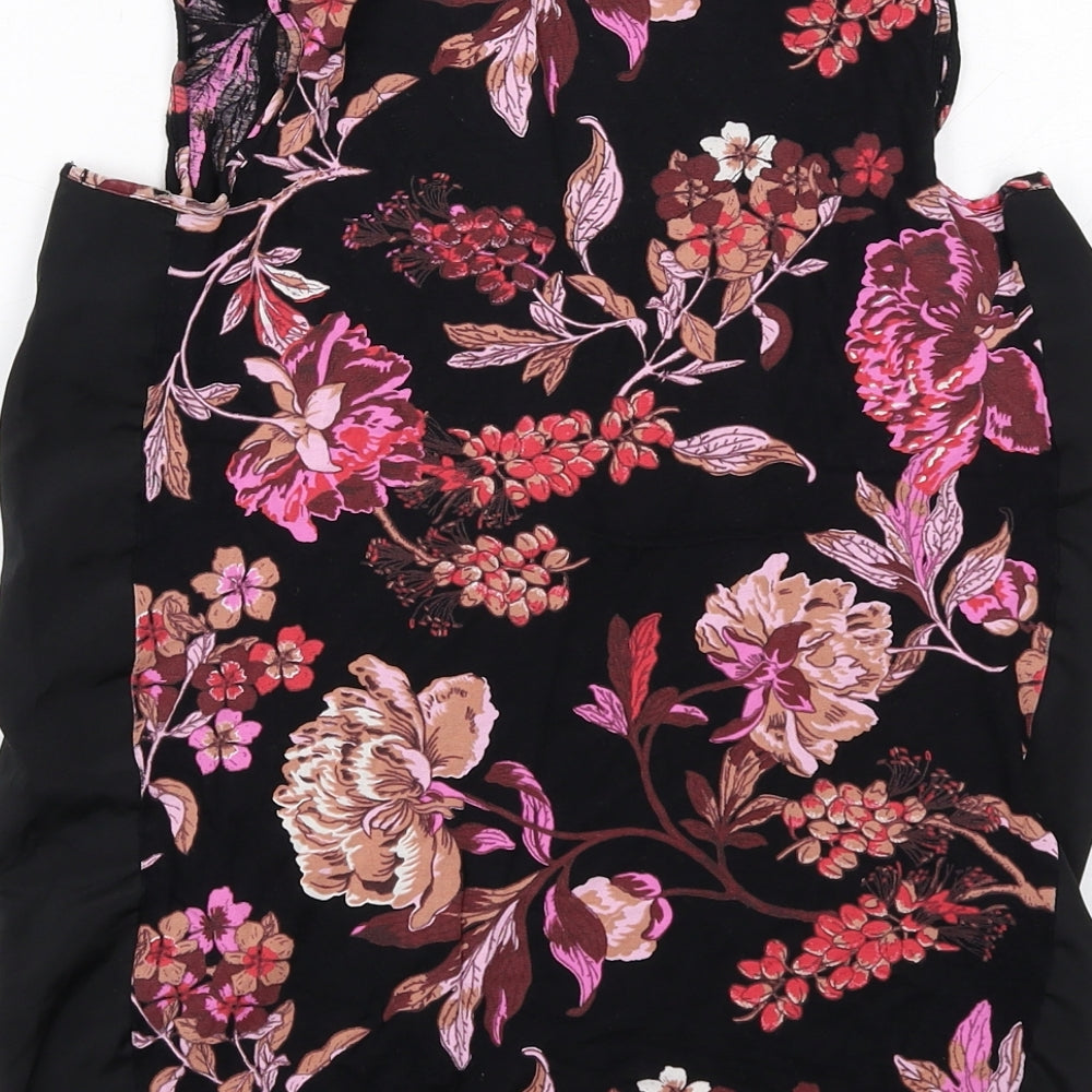 NEXT Womens Black Floral Viscose Basic Blouse Size 8 V-Neck