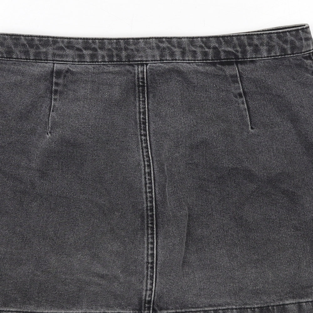 Topshop Womens Grey Cotton Mini Skirt Size 10 Button