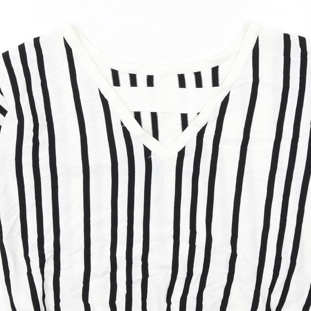 NEXT Womens White Round Neck Striped Viscose Pullover Jumper Size 14