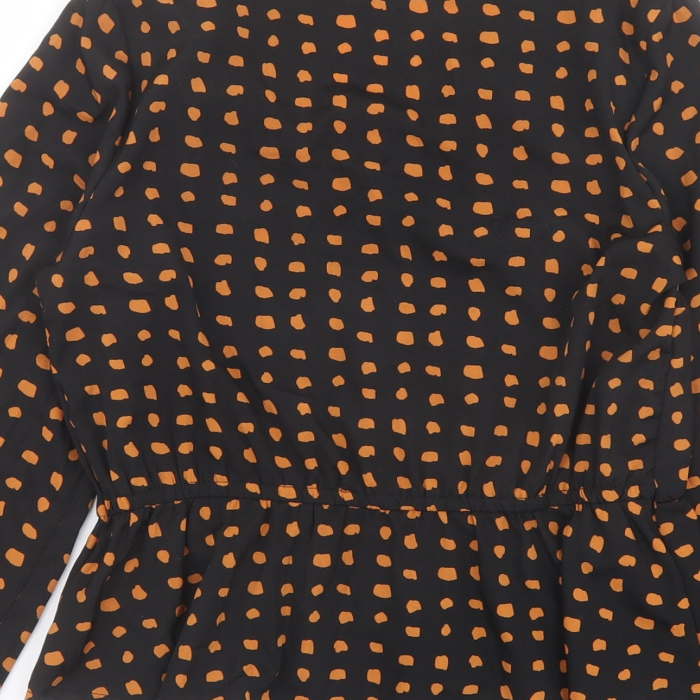 New Look Womens Black Geometric Polyester Basic Button-Up Size 10 V-Neck