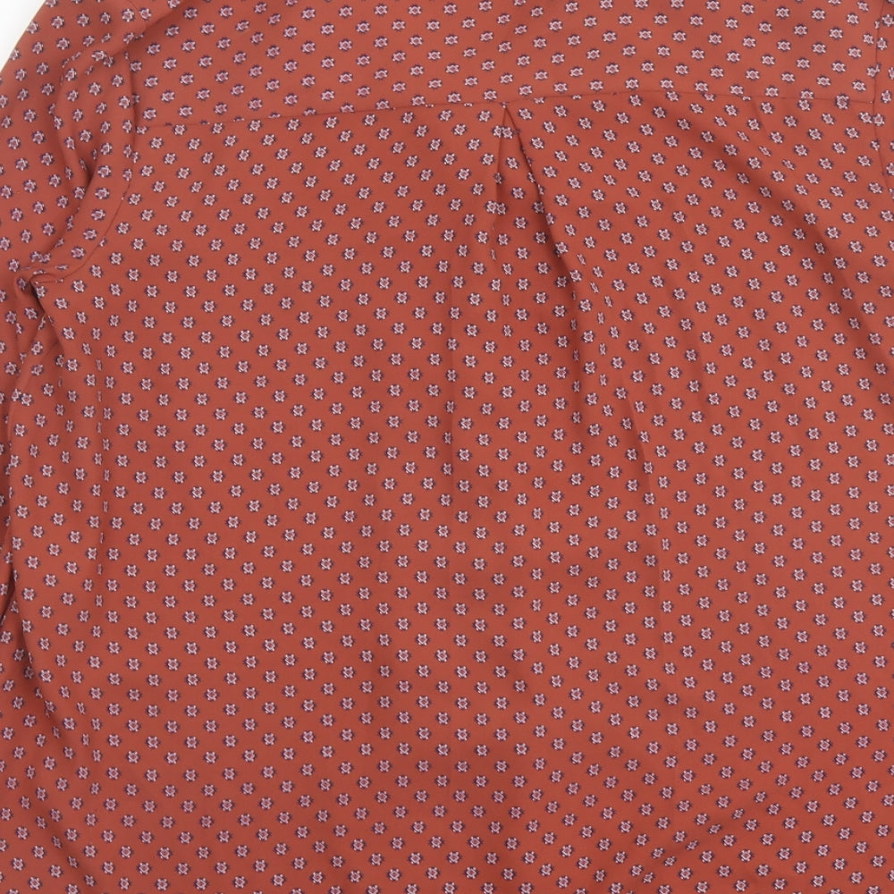 Marks & Spencer Womens Brown Geometric Polyester Basic Button-Up Size 14 Collared