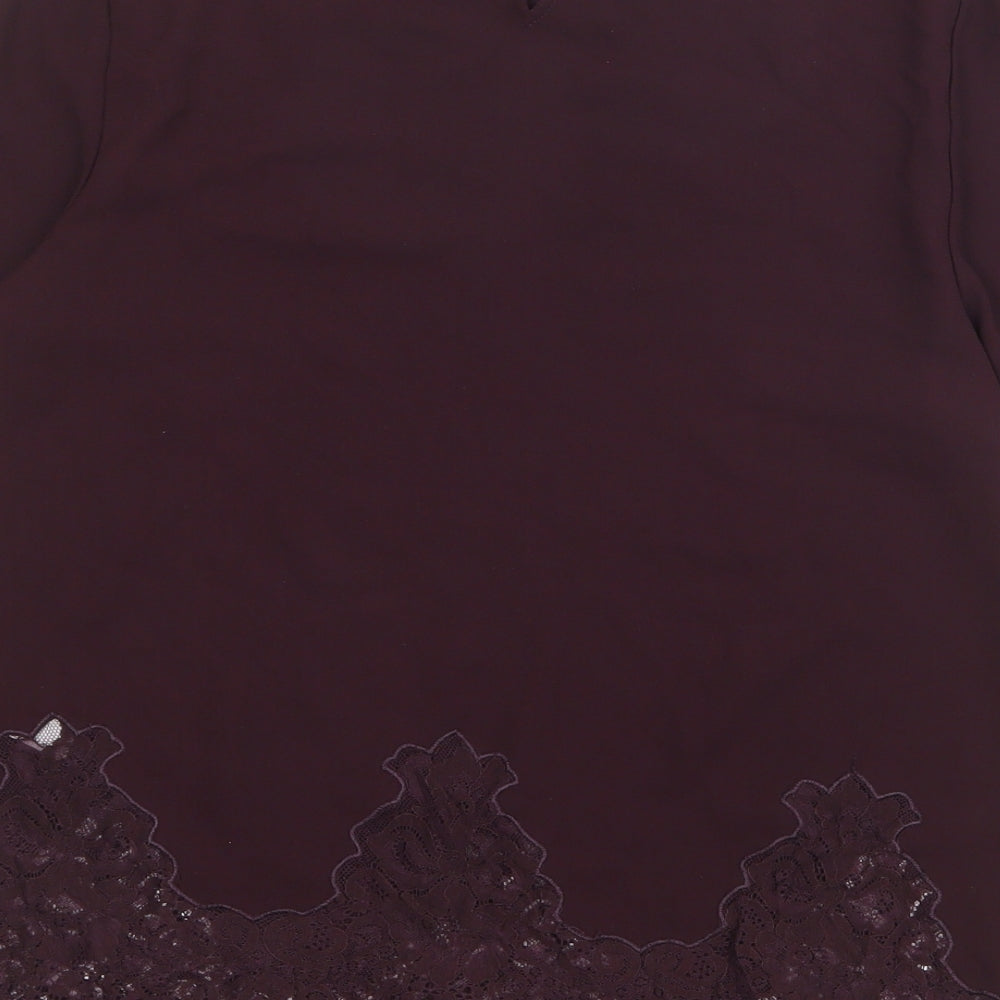 New Look Womens Red Polyester Basic Blouse Size 12 Crew Neck - Lace Trim
