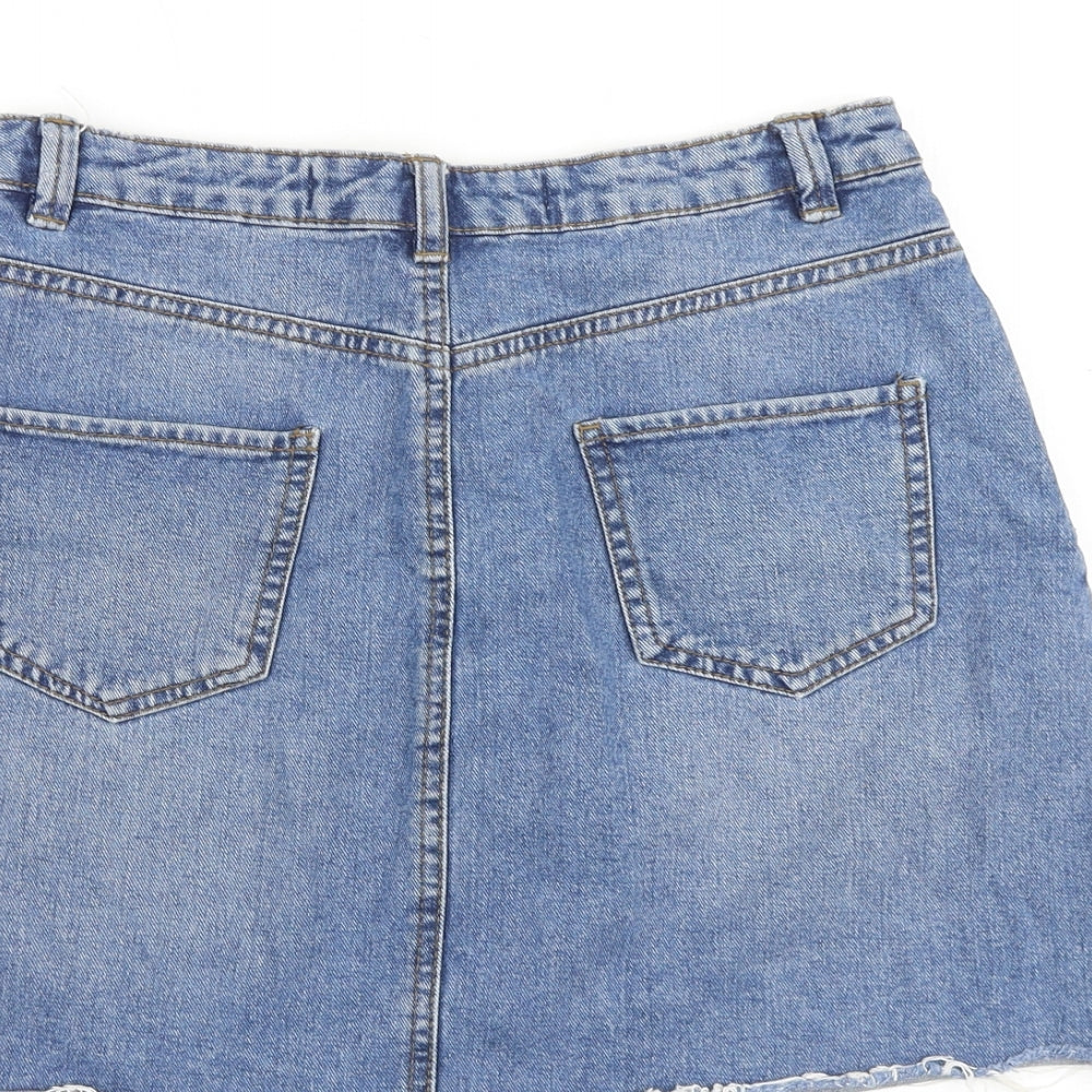 Denim & Co. Womens Blue Cotton A-Line Skirt Size 8 Zip