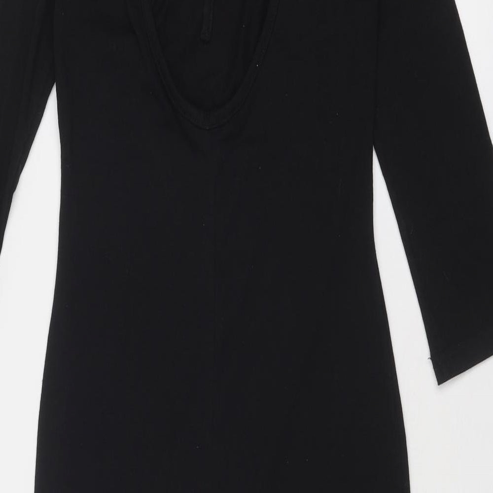 Rare Womens Black Cotton Shift Size 8 Scoop Neck Tie