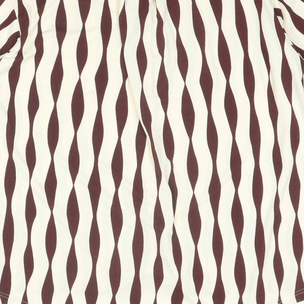 NEXT Womens Brown Geometric Polyester Basic Button-Up Size 12 Round Neck