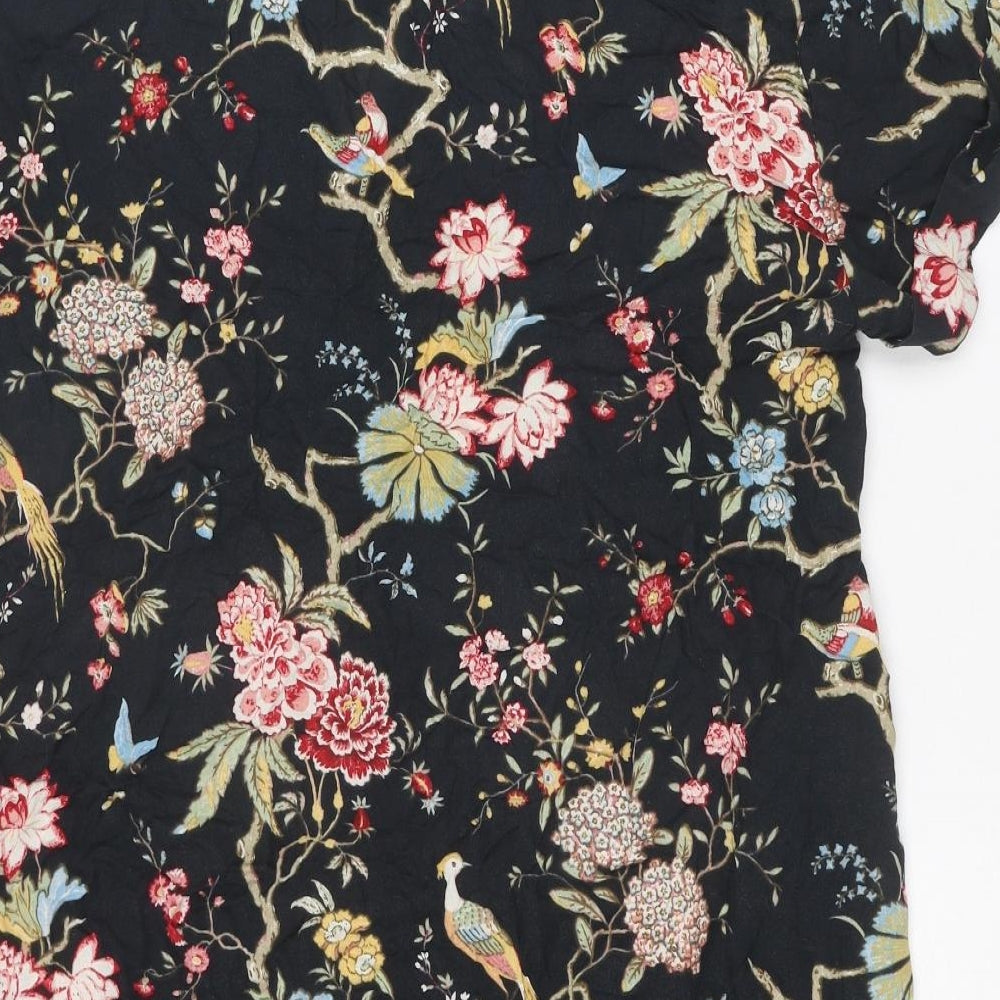 H&M Womens Multicoloured Floral Viscose T-Shirt Dress Size 8 V-Neck Pullover