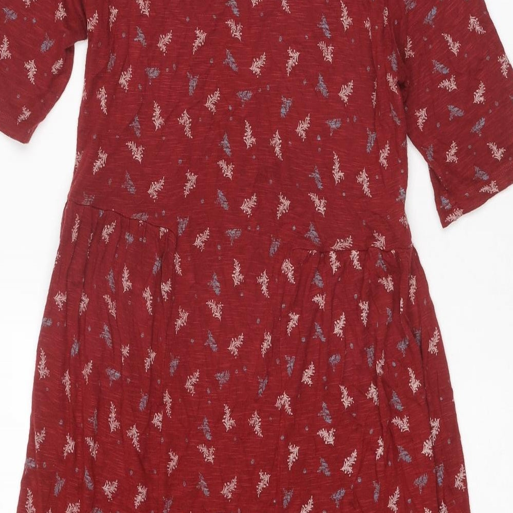 Indigo Womens Red Geometric Viscose A-Line Size 8 Boat Neck Pullover