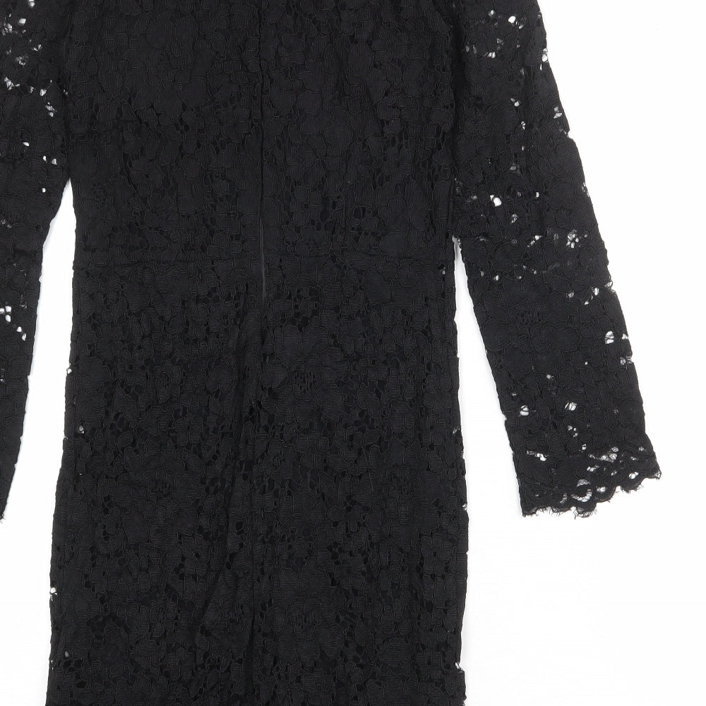 Zara Womens Black Viscose Pencil Dress Size S Round Neck Zip