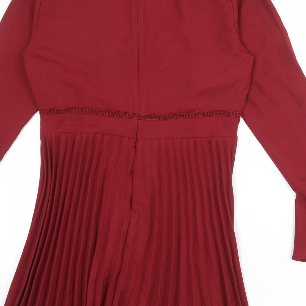 ASOS Womens Red Floral Polyester Shift Size 8 V-Neck Zip - Ruffle Sleeve