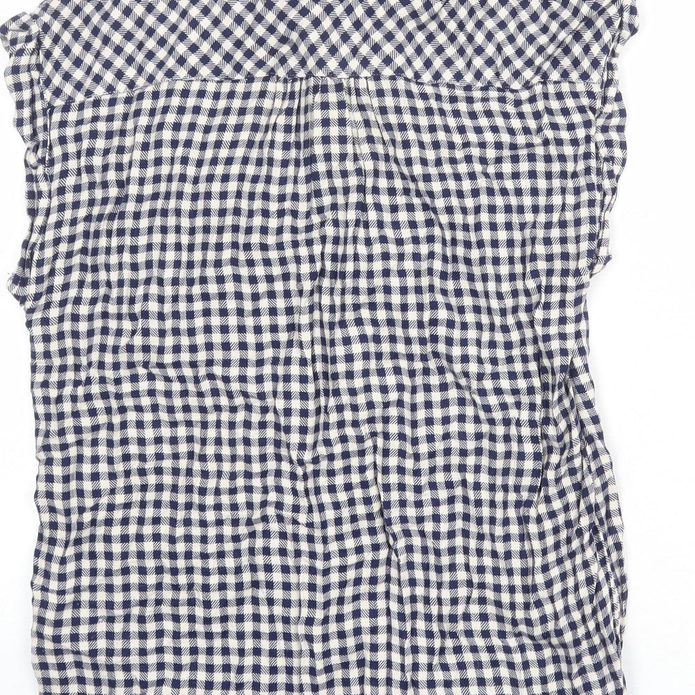 NEXT Womens Blue Check Viscose Basic Button-Up Size 8 Collared
