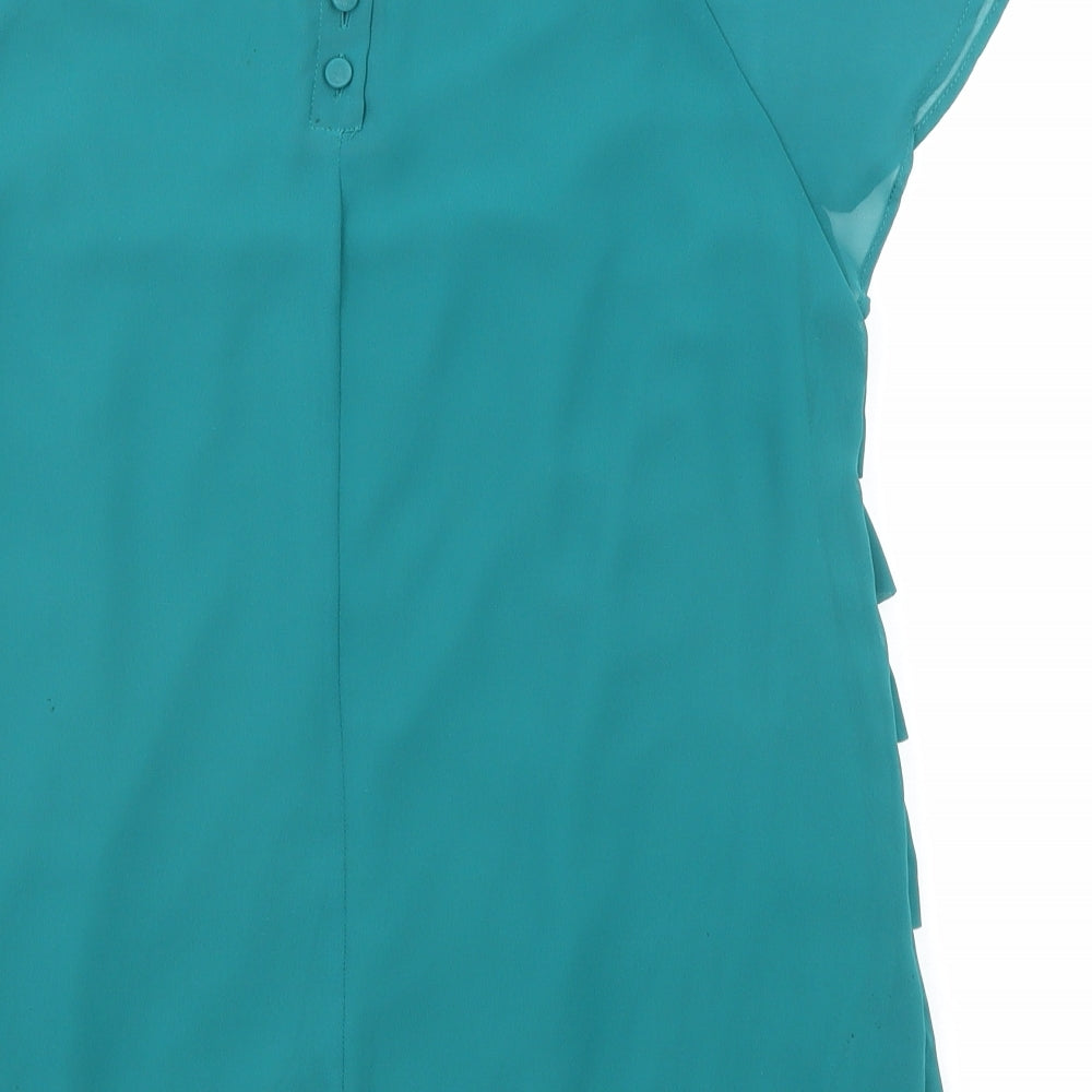 Marks and Spencer Womens Green Polyester Basic Blouse Size 8 Boat Neck - Ruffle Sleeve