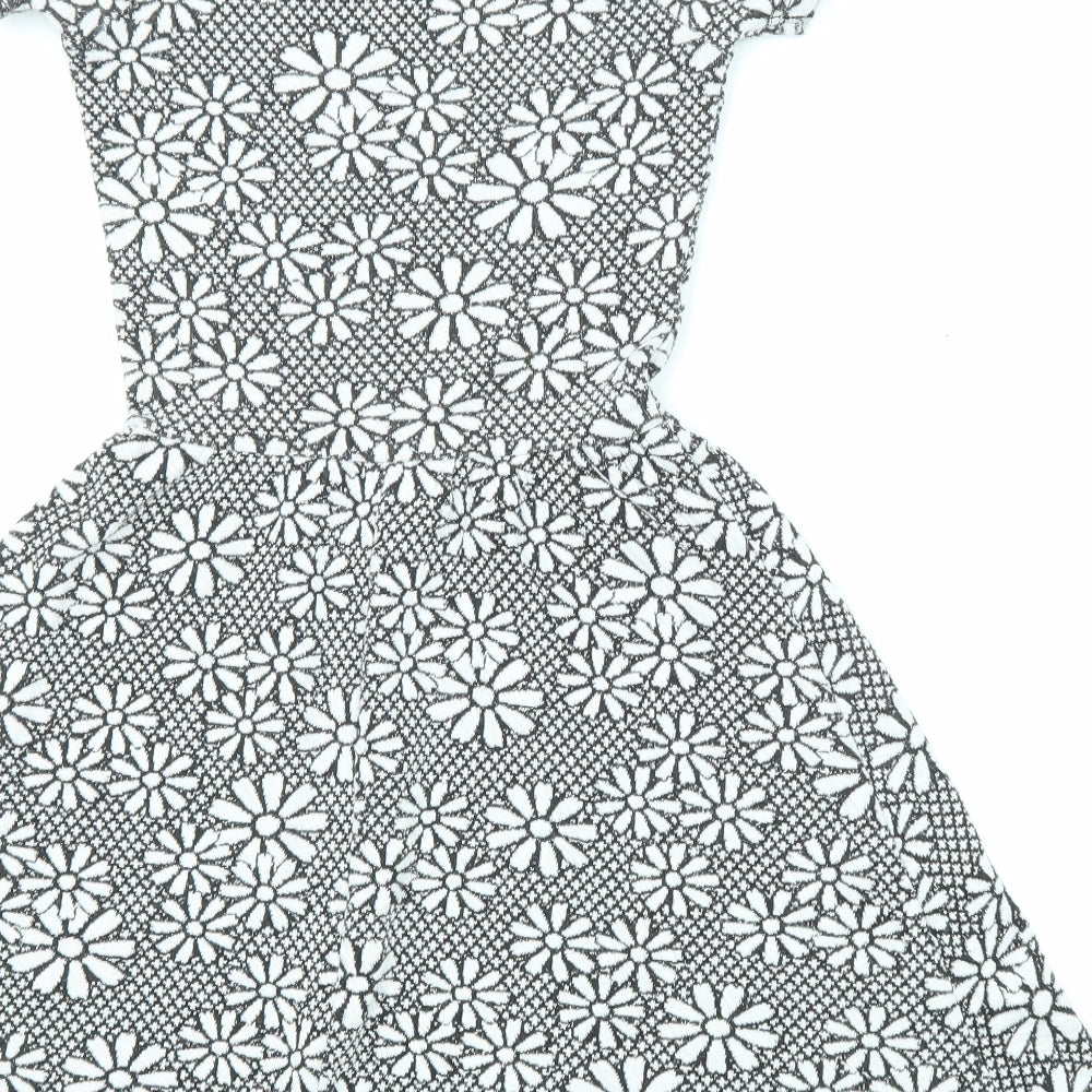 Topshop Womens Black Floral Polyester A-Line Size 4 Off the Shoulder Pullover