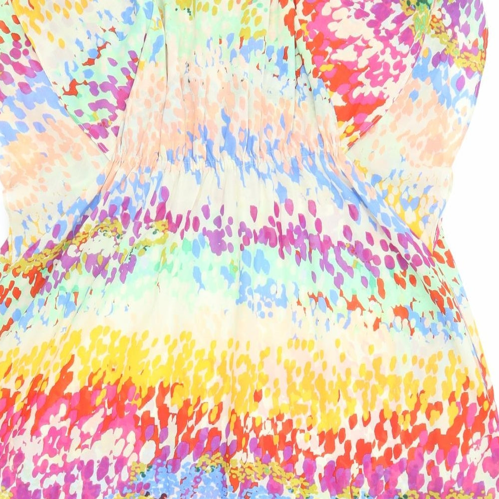 H&M Womens Multicoloured Geometric Polyester A-Line Size 6 Boat Neck Pullover - Butterfly Sleeves