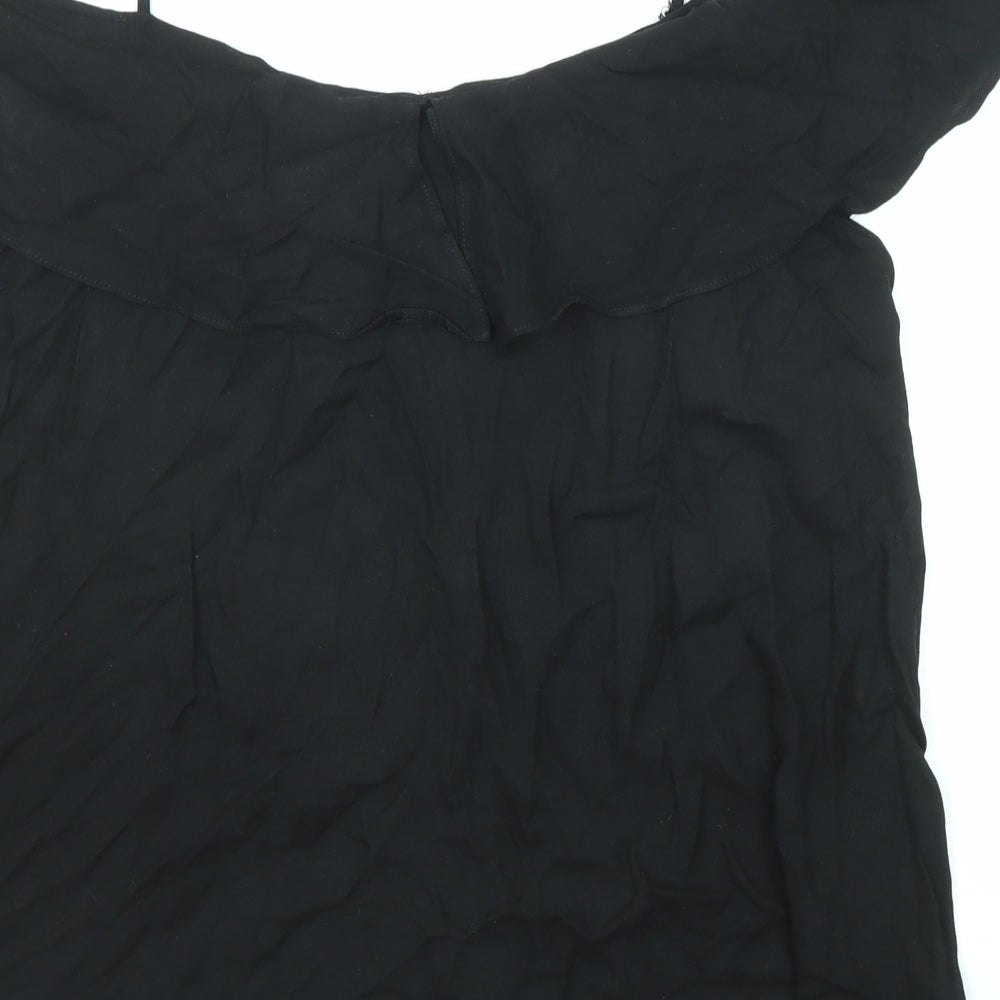 River Island Womens Black Viscose Basic Blouse Size 12 Round Neck - Cold Shoulder
