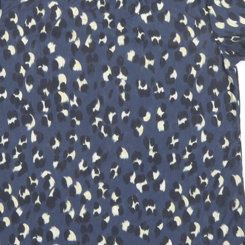 nine Womens Blue Animal Print Polyester Basic T-Shirt Size 12 Crew Neck - Leopard Print