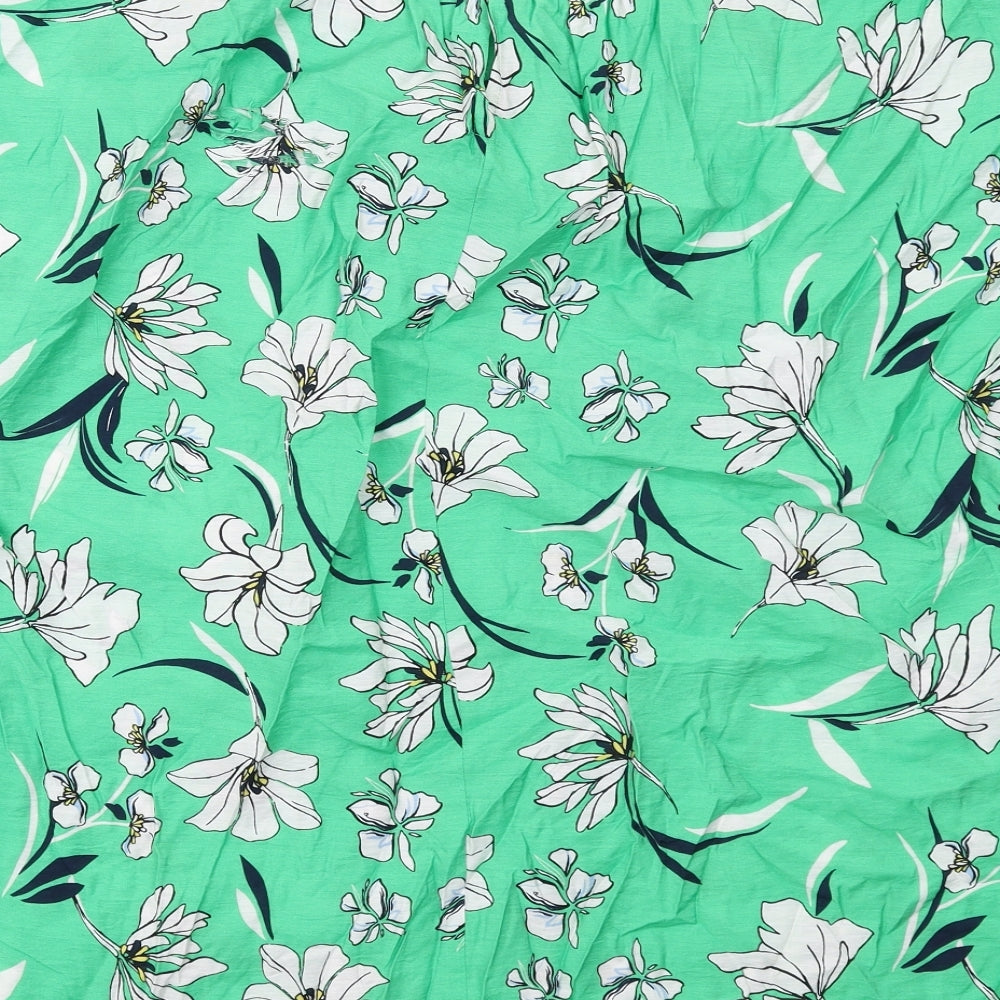 Marks & Spencer Womens Green Floral Viscose Basic Blouse Size 10 Round Neck