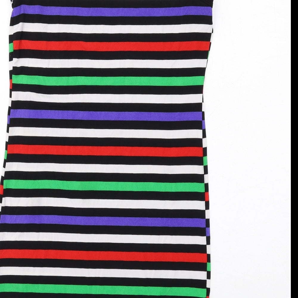 Simon Jeffrey Womens Multicoloured Striped Polyester Tank Dress Size 10 Boat Neck Pullover