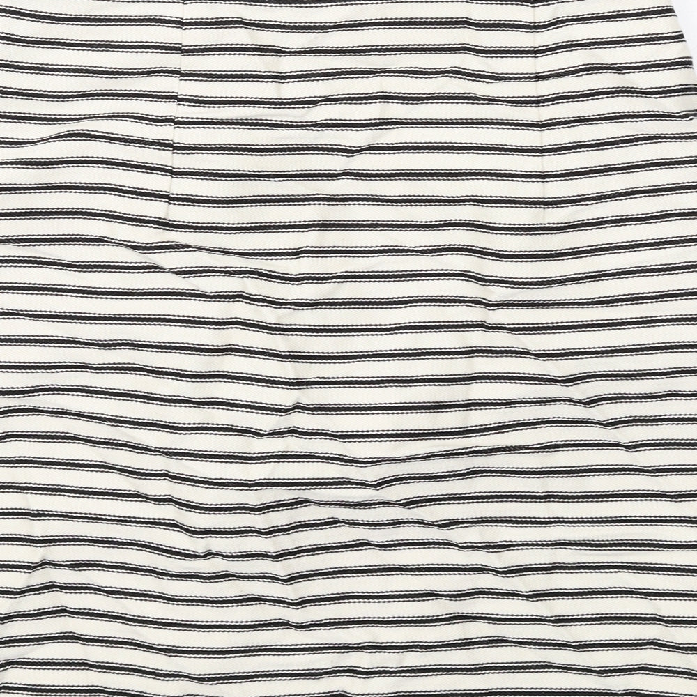 Topshop Womens Ivory Striped Cotton A-Line Skirt Size 10 Button