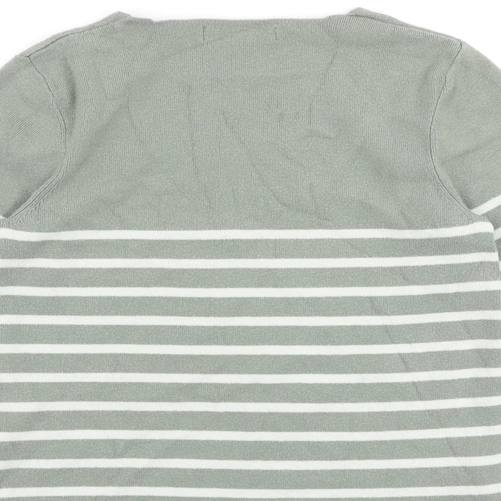 Marks & Spencer Womens Green Square Neck Striped Viscose Pullover Jumper Size 12 Pullover