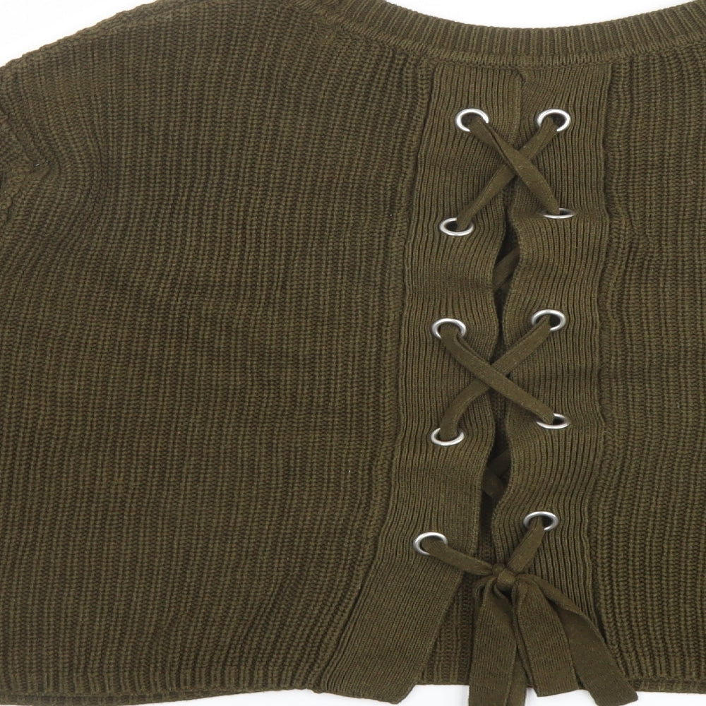 H&M Womens Green Round Neck Acrylic Pullover Jumper Size S