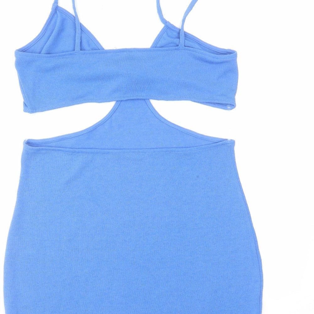 H&M Womens Blue Polyester Bodycon Size L Sweetheart Pullover