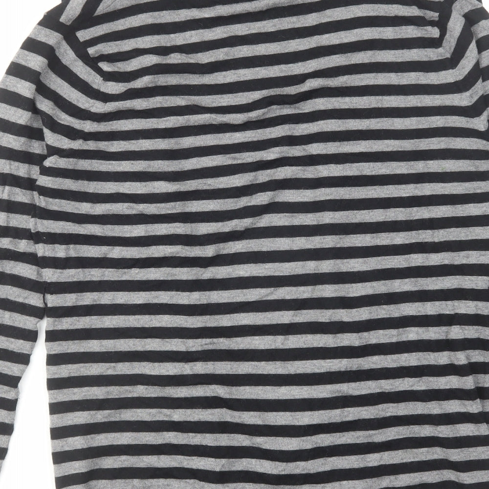 Linea Womens Grey V-Neck Striped Acrylic Cardigan Jumper Size L