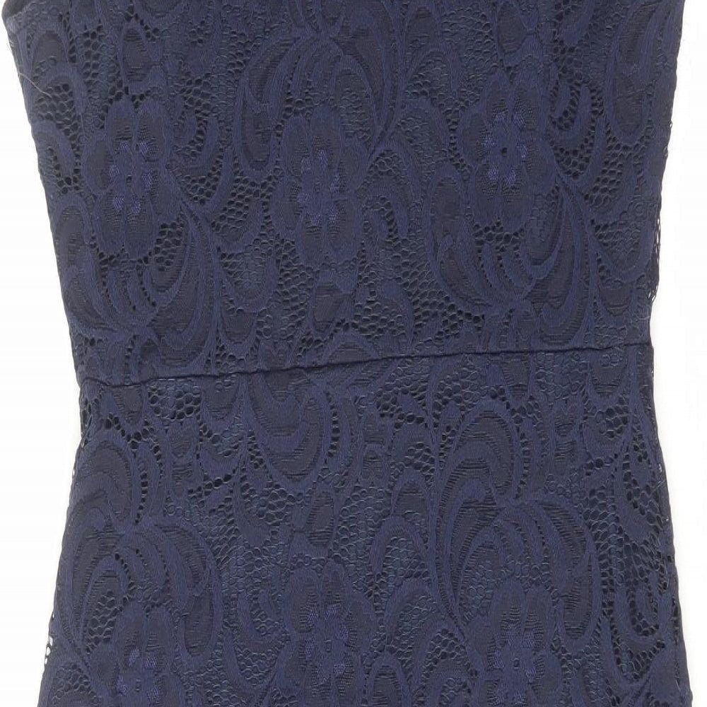 Lipsy Womens Blue Polyamide Shift Size 10 V-Neck Zip