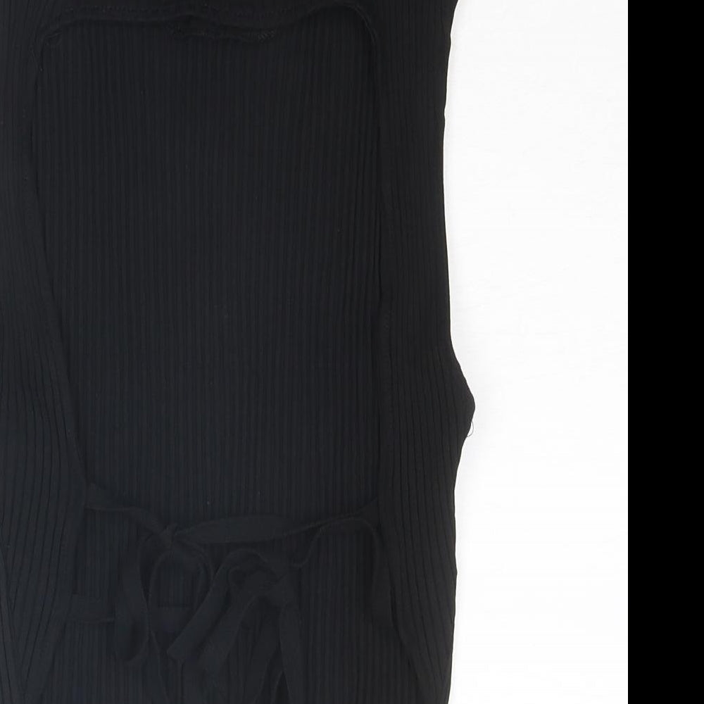Zara Womens Black Cotton Basic Blouse Size L Crew Neck