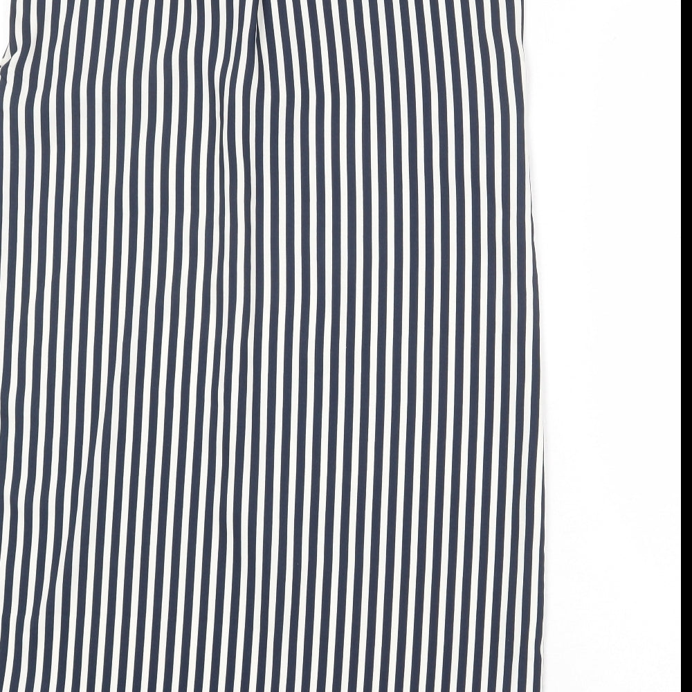 H&M Womens Blue Striped Polyester A-Line Size 10 V-Neck Pullover
