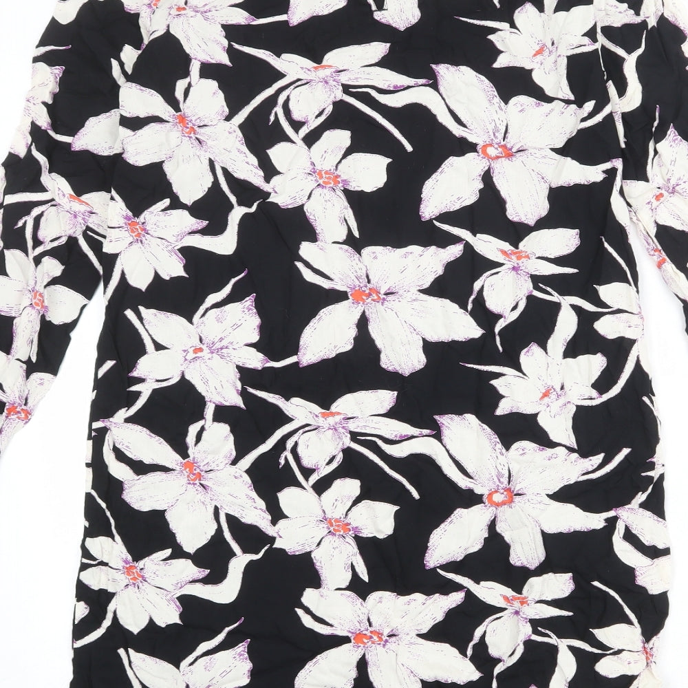 VERO MODA Womens Black Floral Polyester Shift Size S Round Neck Button