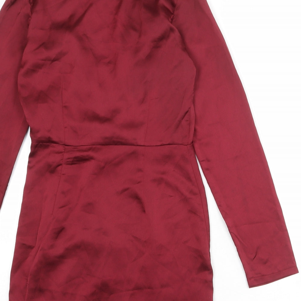 PRETTYLITTLETHING Womens Red Polyester Shift Size 6 V-Neck Zip