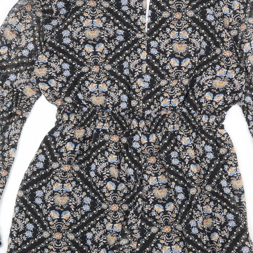 New Look Womens Black Geometric Polyester Playsuit One-Piece Size 8 L4 in Button
