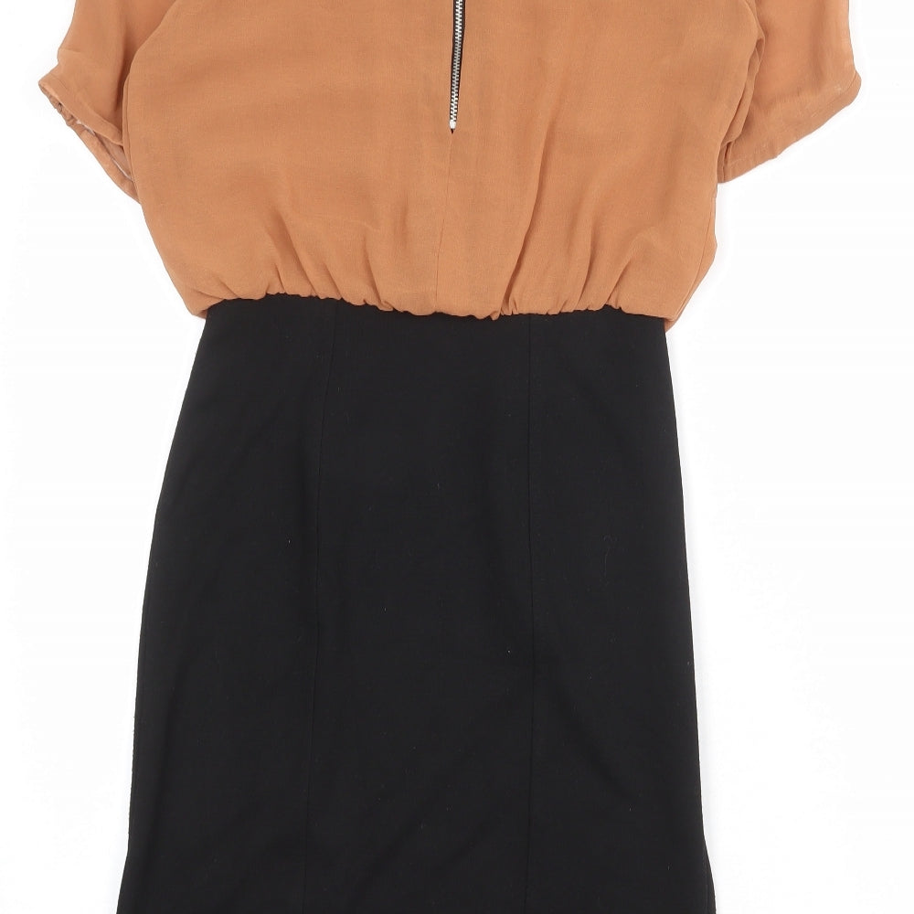 Wallis Womens Black Polyester Shift Size 8 Round Neck Zip