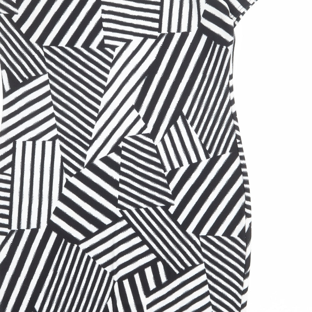Select Womens Black Geometric Polyester Shift Size 14 Round Neck Pullover