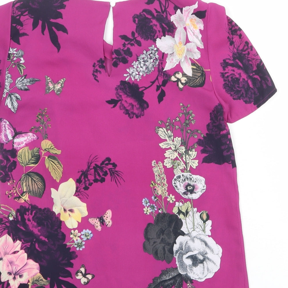 Oasis Womens Purple Floral Polyester Basic Blouse Size 8 Boat Neck
