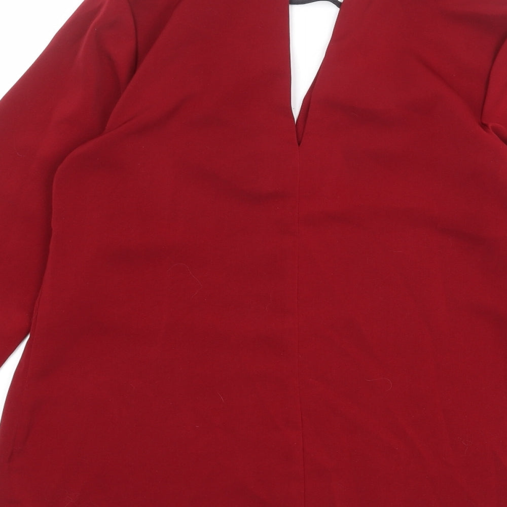 Warehouse Womens Red Polyester Basic Blouse Size 10 Round Neck