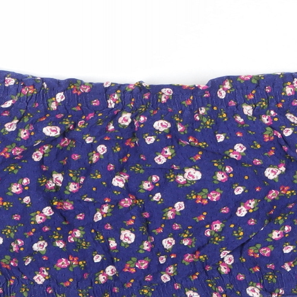Topshop Womens Blue Floral Cotton Cropped Blouse Size 14 Off the Shoulder