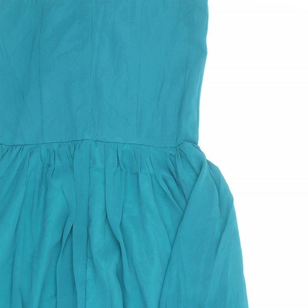Frock and Frill Womens Blue Polyester Mini Size 10 Sweetheart Zip - 3D Flower Details Strapless