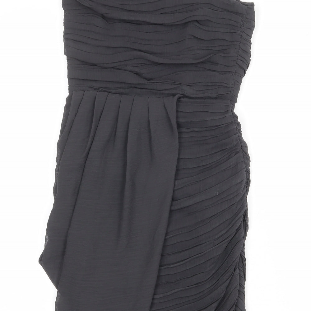 Lipsy Womens Grey Polyester Sheath Size 8 One Shoulder Zip - Draped Detail