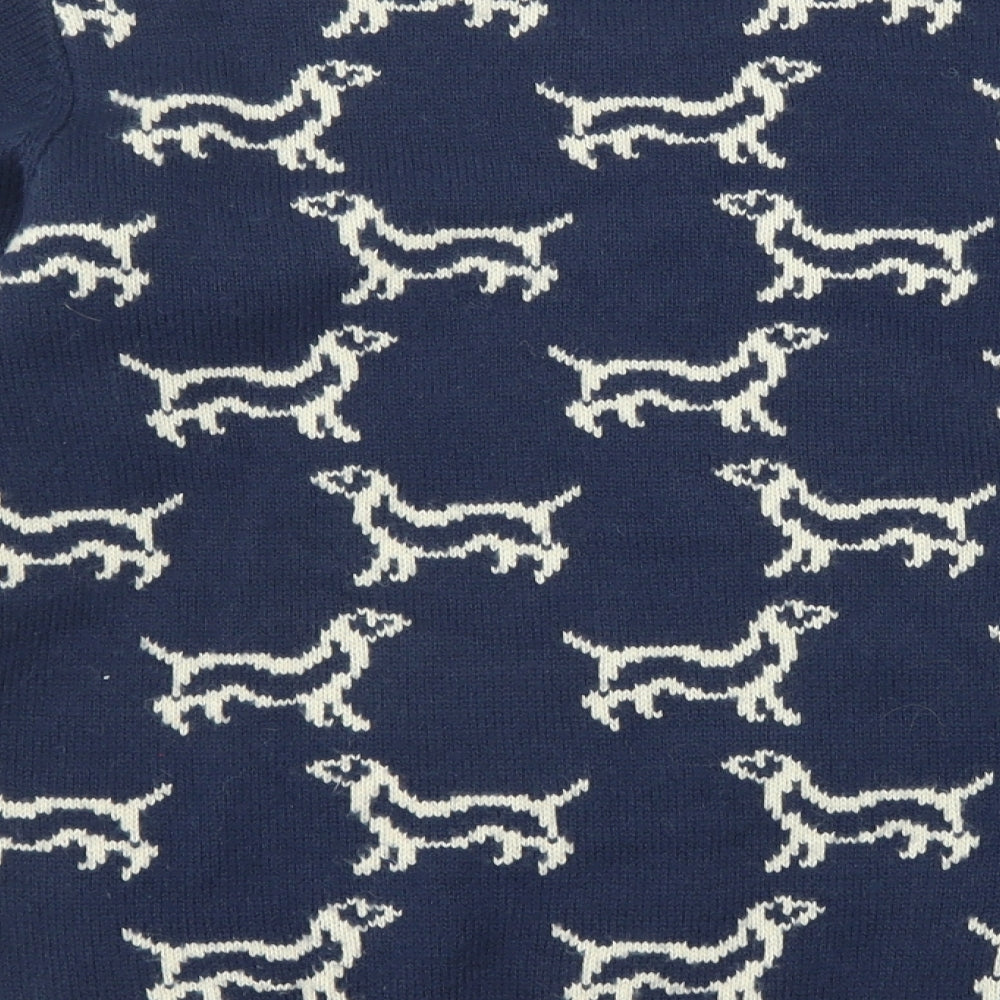 EWM Womens Blue Round Neck Geometric Acrylic Pullover Jumper Size S - Dog Print