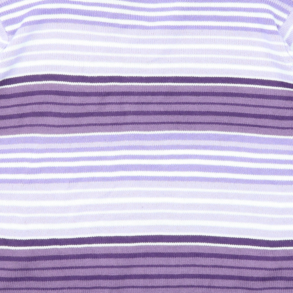 EWM Womens Purple Collared Striped Acrylic Pullover Jumper Size 18 - Size 18-20