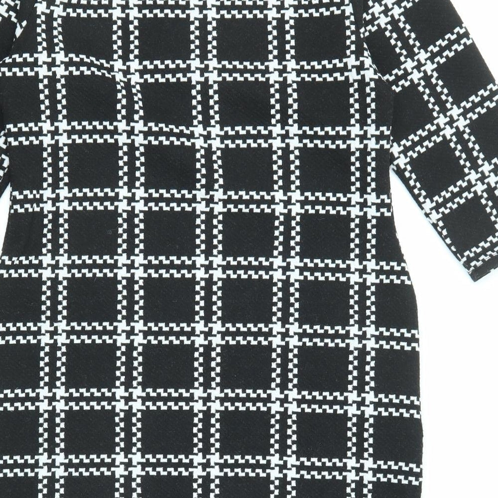 New Look Womens Black Geometric Polyester Shift Size 10 Round Neck Pullover