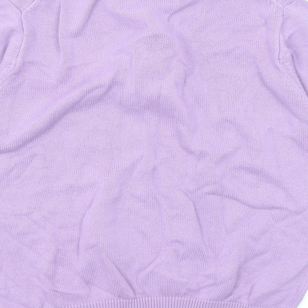 Country Collection Womens Purple Collared Cotton Pullover Jumper Size S