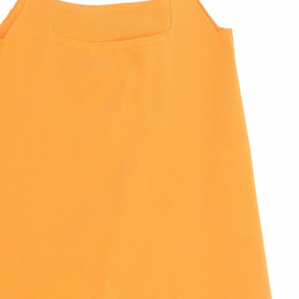 Zara Womens Orange Polyester Pinafore/Dungaree Dress Size S Square Neck Pullover