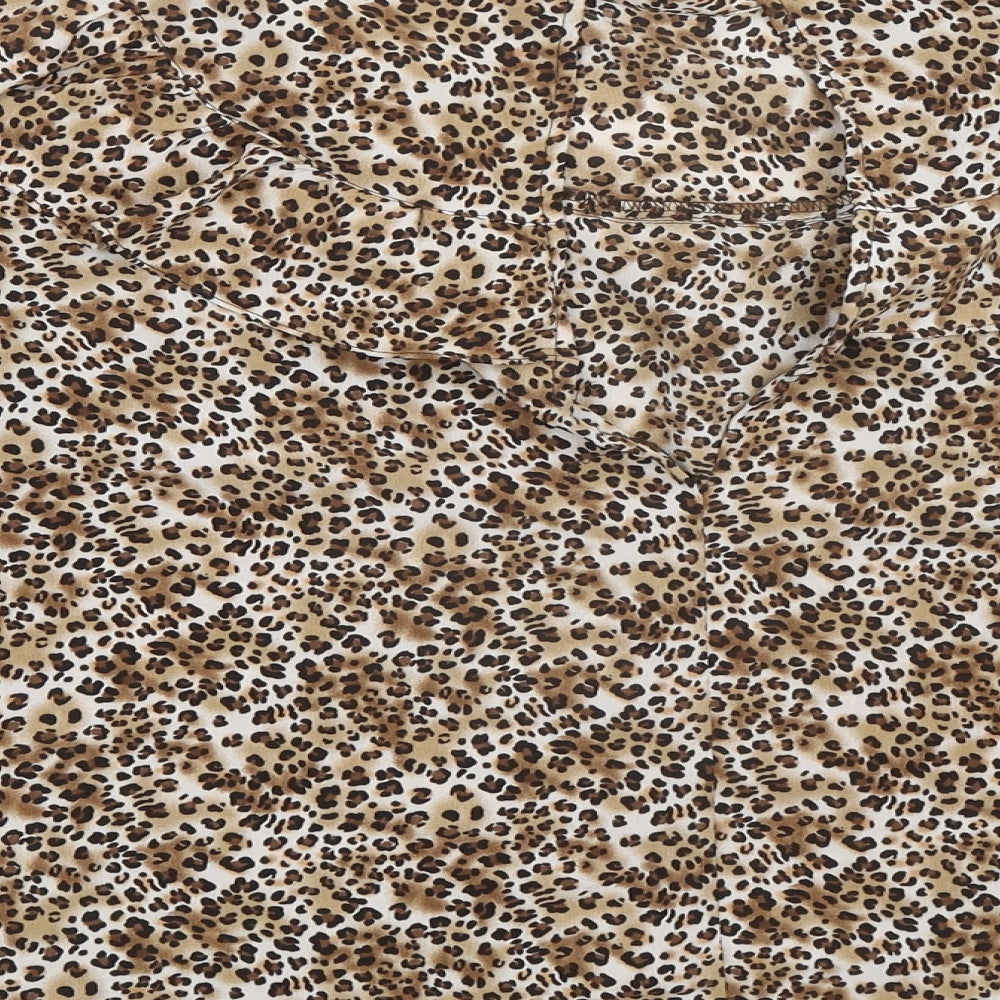 Topshop Womens Brown Animal Print Polyester Basic Blouse Size 10 Mock Neck - Cheetah Print