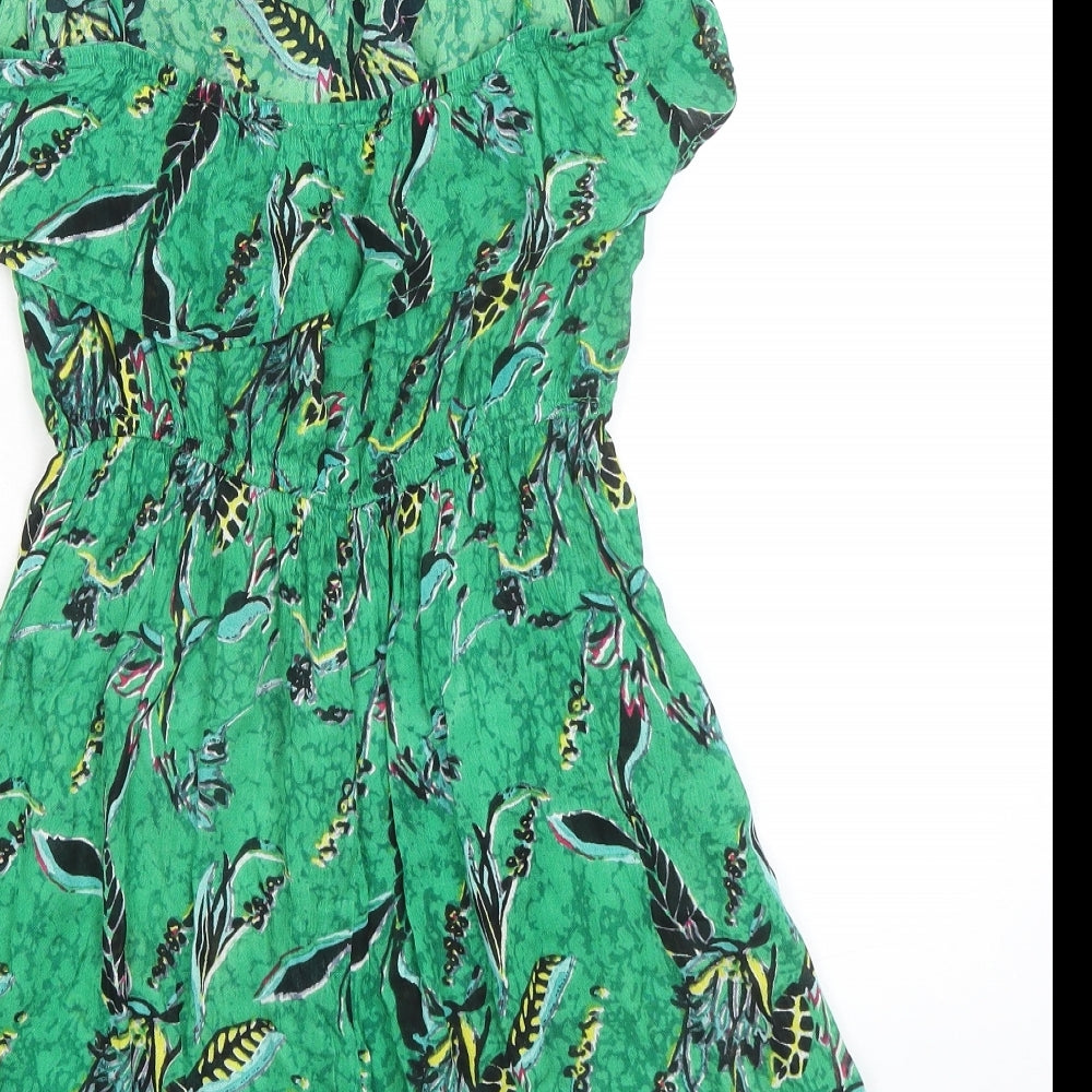 Anmol Womens Green Geometric Viscose A-Line Size 8 Round Neck