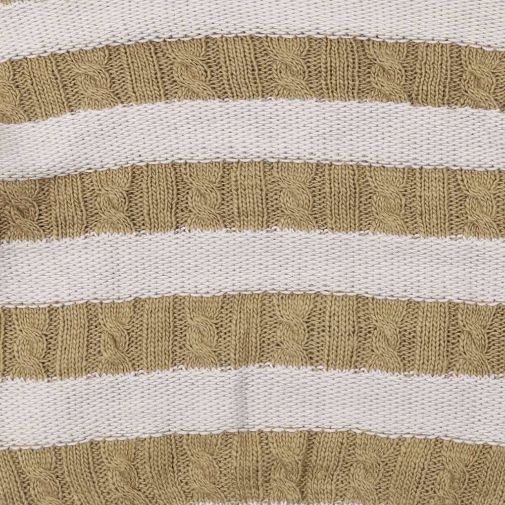 PRETTYLITTLETHING Womens Beige High Neck Striped Acrylic Pullover Jumper Size XS