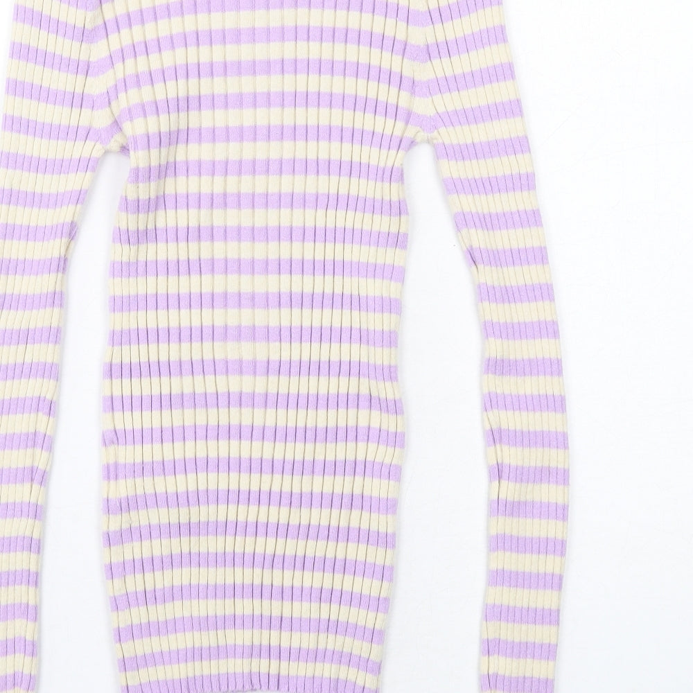 VERO MODA Womens Purple Round Neck Striped Viscose Pullover Jumper Size M